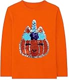 Toddler Girls T-Shirt Halloween Shirt Pumpkin Unicorn Flip Sequins Tops Kids Long Sleeve Gift Tees 3T