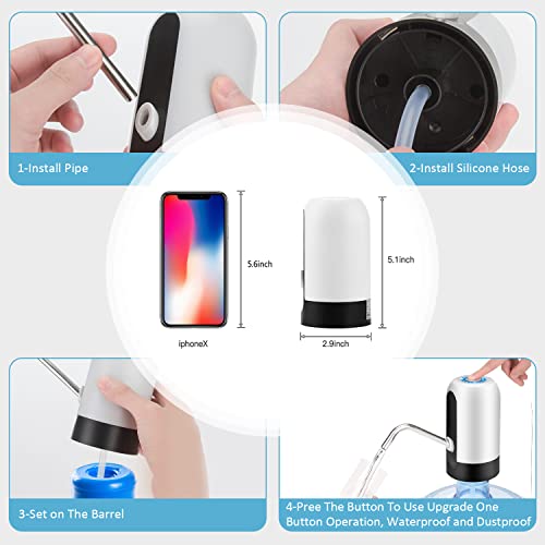 Water Bottle Dispenser 5 Gallon Water Bottle Pump Usb Charging Automatic Drinking Water Bottle Pump, Portable Water Dispenser Pump For Camping, Kitchen, Workshop, Garage-White #TOP5