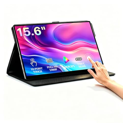 Image of KOOFORWAY 15.6 inch Touchscreen Portable Monitor FHD 1080P IPS USB-C | Tempered Glass Touch Panel, Plug & Play Travel Monitor for Laptop, Mini HDMI, Dual Speakers, Stand Cover
