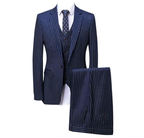 Costume trois pièces à rayures pour homme avec veste gilet et pantalon classique