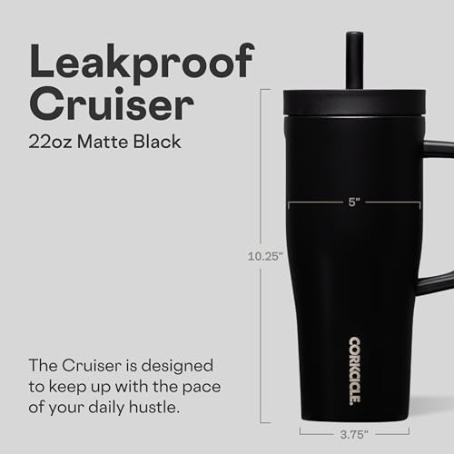 Corkcicle Cruiser - Insulated Tumbler with Handle - Keeps Drinks Cold 20 Hours - Spill-Proof Dual Lid - Triple-Insulated - Summer Drinkware Gift - Keeps Drinks Ice Cold - 22 oz - Matte Black by Corkcicle - Image 2