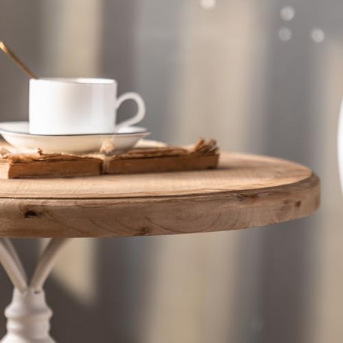 Yuilili Y25002-WH Vintage Round Side Table, Rustic Wooden French Country Small End Table, Retro Round Table Farmhouse Cedar Wood Accent Table For Living Room thumb #8
