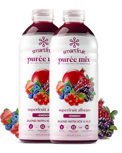 Smartfruit Superfruit All-Stars + Energy 100% Real Fruit Pure with Blueberry Pomegranate Acai & Goji Berries Great for Smoothies Juice Yogurt Cocktails Teas & More 2-Pk 48oz Each