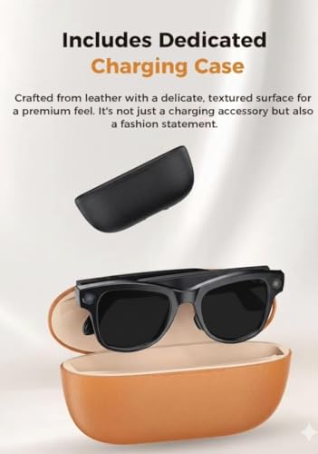 Image of Aeoss Smart AI Glasses: 1080p HD POV Camera with 32GB Memory, Wireless Bluetooth Sunglasses for Music & Calls, Real-Time AI Translation Assistant, Anti-Shake Video Recording & Charging Case (Black)