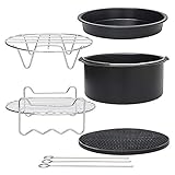Air Fryer Accessories for Cosori Ninja and Philips, Set of 5/9, Fit all 3.7QT - 5.3QT - 5.8QT,Non-stick Barrel/Pan + Metal Holder + Multi-Purpose Rack with Skewers and Silicone Mat (set of 5)