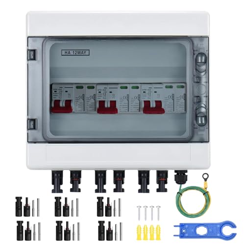 Protection Contre Les Surtensions PV, Disjoncteur 3 Entrées 3 Sorties DC Disjoncteur Protection Contre Foudre 3 Chaînes 1000V DC 25A 20-40KA Boîte Connexion Du GénéRateur Boîte Connexion Solaire IP65