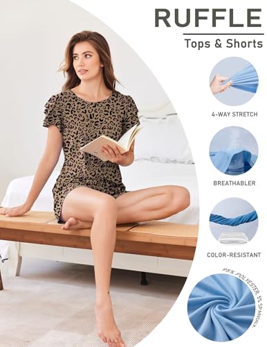 Image of Ekouaer Womens Pajama Sets 2 Piece Ruffle Sleeves Top and Shorts Pjs | Soft Sleepwear Cute Loungewear Set with Pockets for Sleep, Lounge, Wedding, Party, Bridal