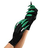 Widmann 46311 - Handschuhe mit grünen Glitzerfingernägeln, Accessoire, Zubehör, Karneval, Halloween, Mottoparty