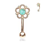 Amelia Fashion 16 Gauge Turquoise Center Flower Filigree Curved Barbell/Eyebrow Ring 316L Surgical S