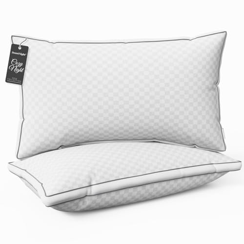 Sweetnight Bed Pillows Standard Size, Fluffy Luxury Pillows Hotel Collection Gusseted for Neck and Shoulder, Side Back Stomach Sleeper Pillow, Chessboard Design