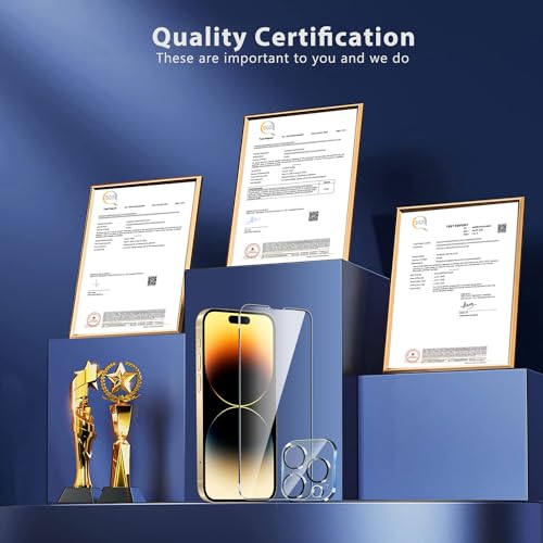 Image of QHOHQ 3 Pack Screen Protector for iPhone 14 Pro 6.1 Inch with 3 Pack Tempered Glass Camera Lens Protector, Ultra HD, 9H Hardness, Scratch Resistant, Case Friendly