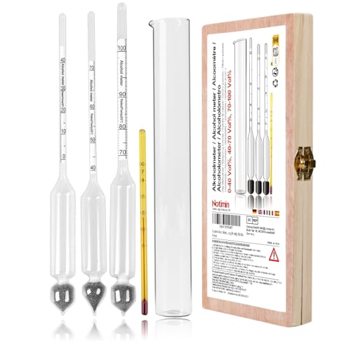 Notimin Medidor de Alcohol 3pcs Hidrómetro de Alcohol Set de Densímetros 0-40,40-70,70-100Vol% + Cilindro de Vidrio Especial, para licores/licores destilados etc (Manual en español)