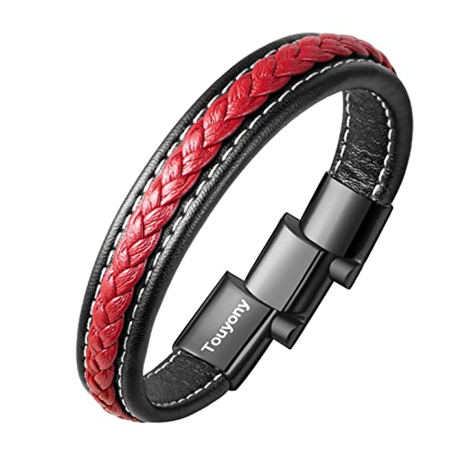 Pulsera trenzada de cuero rojo para hombre miniatura 2