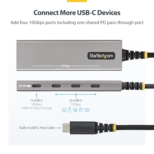 Hub USB-C 10Gbps 4 Puertos StarTech 309B-USBC-HUB Multipuerto Tipo C con Carga PD 100W 3