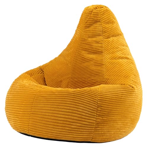 icon Dalton Cord Recliner Bean Bag, Ochre Yellow, Large Adult Bean Bag Chair with Filling Included, Comfy Chair, Living Room Furniture, Bedroom Furniture