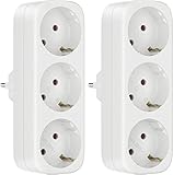 Mehrfachsteckdose（2 er Set）, Doppelstecker für Steckdose, 250V/16A Steckdosenadapter, Tragbare Steckdosen, 4000W Deutsch Konverter Buchse EU Stecker, Wandplatte Steckdose, für Büro, zu Hause, Weiß