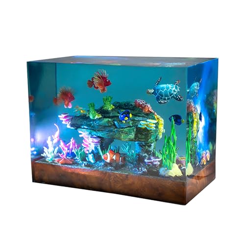 Lampada da tavolo in resina e legno artigianale, Lampada da comodino in resina epossidica, Decorazione artistica, Dipinto prospettico a tema marino, Decorazione per ufficio maschile (5.8*3.9in)