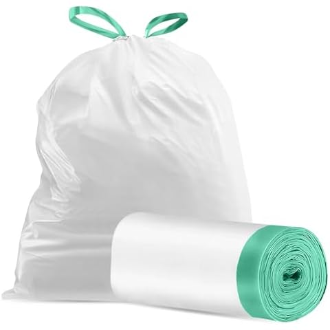 Small Trash Bags 4 Gallon - 100 Count - Tear Free Individual Bags - Leak Proof and Tear Resistant - Pine Pellet Litter Box Liners - Drawstring - Unscented Cover