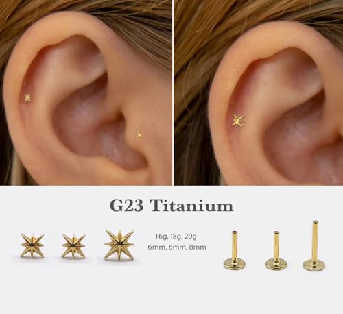 20G/18G/16G Titanium Flat Back Earrings, Threadless Nose Stud Tiny Stud Earrings, Cartilage Tragus Piercing Jewelry Conch Helix Stud2