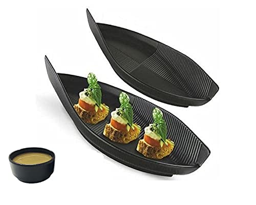 Image of Melamine 6 Pcs Black Serving Platter Combo for French Fries, Momos, Rolls Dessert and Snacks Serving /Tray (Matt Black, Combo of 6 Pcs)