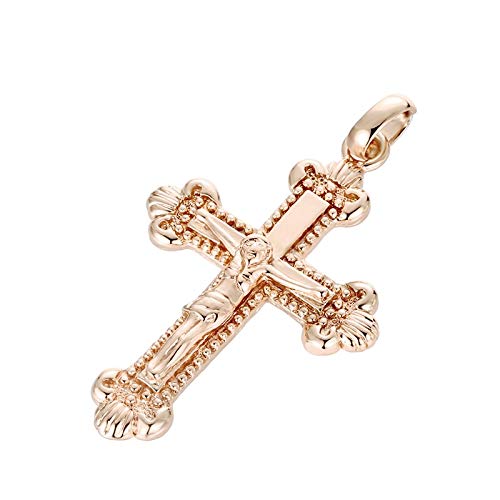 50Mm x 30Mm Unisex mężczyźni kobiety różowe złoto kolor religia krzyż wisiorek + opcjonalne łańcuszki naszyjnikowe