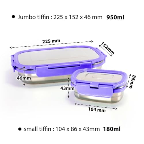Image of Mumma's LIFE Stainless Steel Lunch Box with 3 Leakproof Air-Tight Stainless Steel Round Containers and Cover Bag | Stainless Steel & Spill Proof Lunch Box (Kiddy 230ml + 820ml)