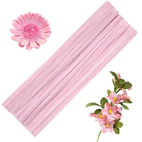 60PCS Light Pink Pipe Cleaners Pipe Cleaner Flower Kit Art Pipe Cleaners for Creative Home Decoration Supplies and Crafts Project