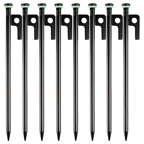 8 Pack Estacas de Tienda Metal Pesado con Estacas de Tienda de Acero de 10in + Anillos de Silicona Fluorescentes + Bolsa Especial para Camping Usado en Rocas, Praderas (10in - 8 Pack) miniatura 1