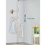 KINLO Teleskopstange Garderobenständer Verdickte Kleiderständer aus Edelstahl 304 Garderobe Metall Kleiderstange mit 3 Armen bis 40kg Beig 160-310cm für Wohnzimmer Schlafzimmer(Durchmesser: 3.2cm)