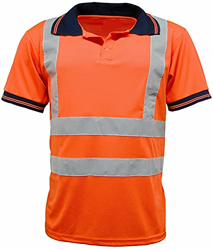 ANZEE DISCOVER THE NEW YOU Men Women's Hi Vis Viz Visibility T-Shirt Unisex Crew Neck Short Sleeve Stripes T-Shirt Cotton Top Round Neck Mens Casual Crewneck Summer Wears Orange Medium