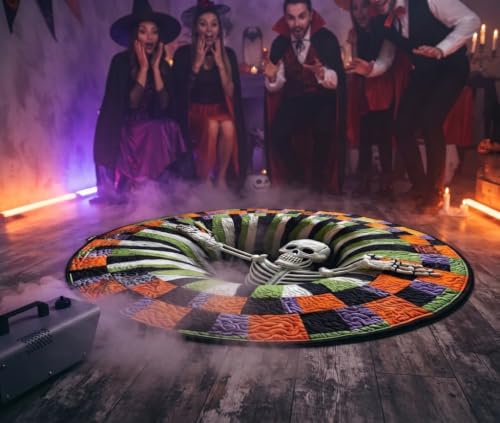 Halloween 3D Illusion Rug, Round Creepy Skeleton Vortex Floor Mat, Non-Slip Optical Illusion Area Rug for Living Room, Bedroom, Haunted House, Halloween Party Decor - image 7