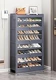 Vaianna Gabinete de Zapatos de bambú, Puerta Transparente, Estante de Zapatos de Gran Capacidad, con Puerta Plegable (Gris, 80cm,9capas)