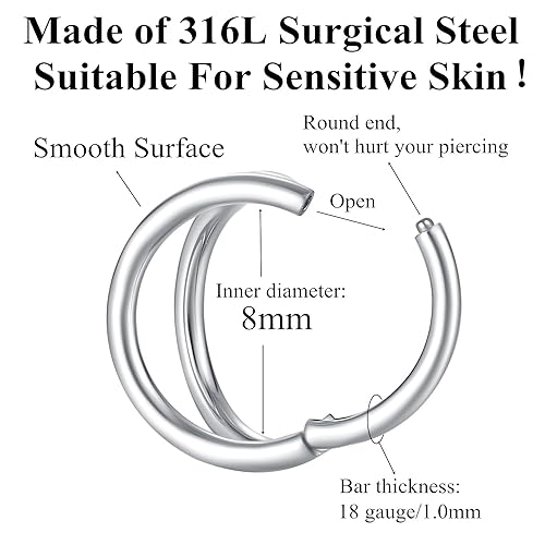 ORANGELOVE Double Hoop Nose Ring 18G 16G 316L Surgical Steel Cartilage Earring Septum Jewelry Seamless Hinged Clicker Segment Ring Conch Daith Tragus Helix Rook Piercing Earring Lip Ring2