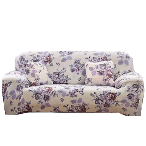 Funda Sofa 3 Plazas Flor Púrpura Funda De Sofá Elástica En Spandex,Antideslizante,Protector Sofa Gatos Arañazo Y Perros Mascotas,Funda Sofá Estampadas
