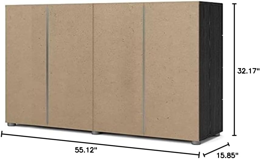 Pemberly Row 8 Drawer Double Dresser, Black Woodgrain Finish, 55.12" W x 15.85" D x 32.17" H, Engineered Wood, Metal Glides, Contemporary Style, Scandinavian Design, Bedroom Storage Furniture