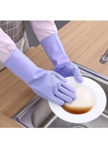 Image of Dishwashing Gloves, Kitchen Cleaning Gloves, Hand Gloves for Washing Utensils, Plates, Cups and Sink, Household Cleaning Gloves for Women, Dishwashing, Kitchen and Cleaning (Multicolour, 1 Pair)