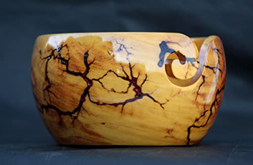 Image of Lichtenberg Figure Yarn Bowl - Handmade Wooden Yarn Bowl for Knitting Yarn Ball Holder - Yarn Bowls with Holes Crochet Bowl Holder - Yarn Storage Bowl 7 inch x 4 inch inches (Maroon)