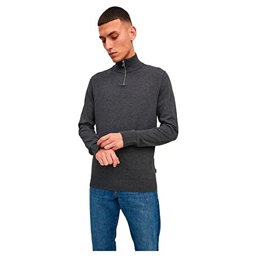 Jack & Jones Cárdigan Masculino con Cremallera de Cuarto de Color Liso Chaqueta de Punto con Cremallera de Cuarto, Gris Oscuro, XL