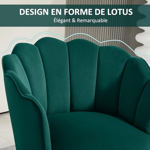 Fauteuil coquillage velours vert, pieds bois HOMCOM