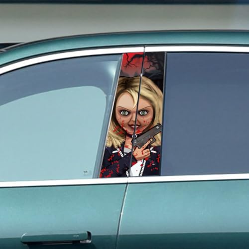 Image of Halloween Cars Body Horror Sticker, Classic Horror Movie Characters Peeking Decal Michael Waterproof Scary Vinyl Stickers for Bumper Car Decals 11in*18.89in (Bloody Girl)