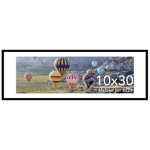 Image of JCJMY 10x30 Picture Frame with 8x24 Mat, Display Photo 8x24 with Mat or 10 x 30 Without Mat, Wall Hanging Large 10 by 30 Poster Frame with Plexiglass, Black