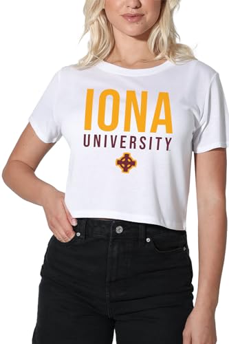 Iona College Stacked Women's Crop Top T-Shirt, White, Medium