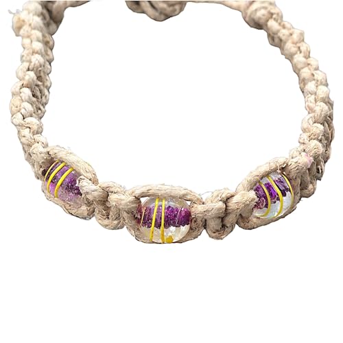 BlueRica Extra Large Hemp Necklace with Striped Glass Beads3