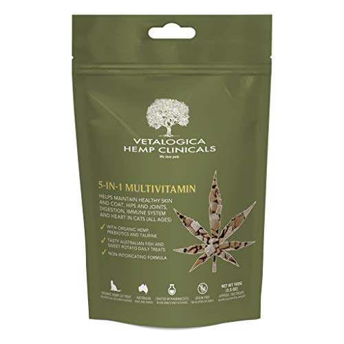 Vetalogica Hemp Clinicals 5 in 1 Multivitamin Treats for Cats with Hemp Oil and Antioxidants 100 g