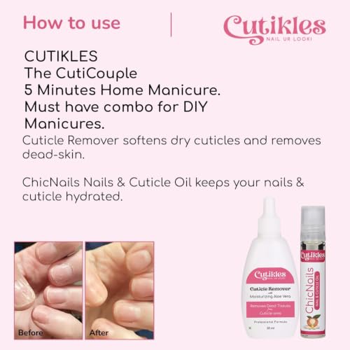 Image of CutiCouple - Combo pack of Cuticle Remover & Cuticle Oil. Ideal for Quick DIY Mani-Pedis. Cuticle Remover Softens /Removes dead-skin from nails, Cuticle Oil Nourishes Nails & Cuticles - 40ml