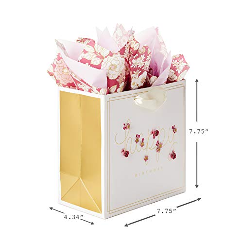 Hallmark Signature 7" Medium Birthday Gift Bag With Tissue Paper (Pink Flowers) #TOP2