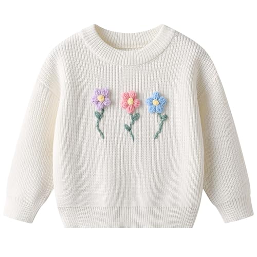 Pull en tricot brodé à la main pour bébé, gilet fleuri pour les sorties d'automne