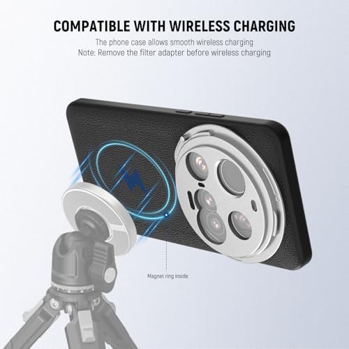 NEEWER 15 Ultra Case, Protective Phone Case Compatible with Xiaomi 15 Ultra, Heavy Duty TPU + PC Faux Leather with 17mm Lens Mounts & 67mm Filter Adapter for Wireless Charging, PA101 Black + Silver