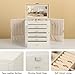 Frebeauty Large Jewelry Box,6-Tier PU Leather Jewelry Organizer,Multi-functional Storage Case with Mirror,Accessories Holder with 5 Drawers for Necklace Bracelets Watches(Pearl White)