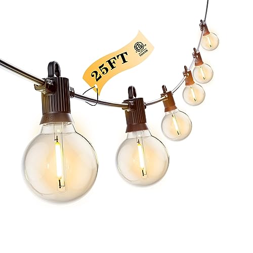 Kawaya Outdoor String Lights 25 FT LED Patio Light with 12+1 Shatterproof Edison Globe Bulbs - IP65 Waterproof Dimmable Hanging Lights - 2700K Warm White Lighting for Outside Yard Porch Deck Bistro
